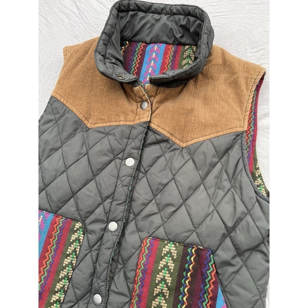 VTG  Boho Vest Multicolor Reversible Snap Button‎ Women Western Aztec